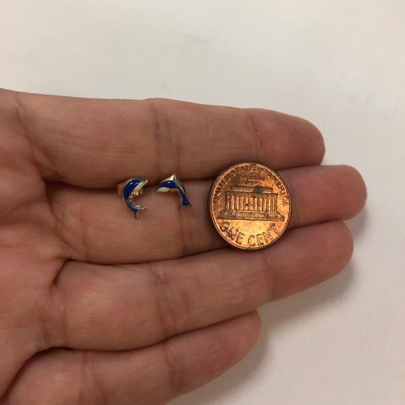 14K Gold Dolphin Earrings - Picture 2 of 2